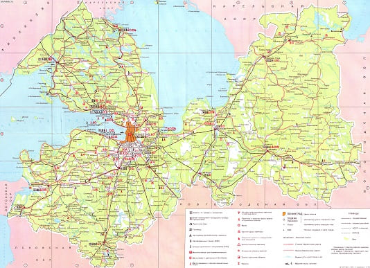 Карта автодорог Ленинградской области. Автовокзалы. Справочные телефоны